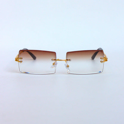 Brown-Gradient-6950-Rectangular-Rimless-Threepiece-Sunglasses